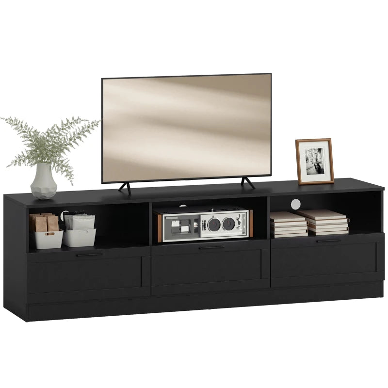 TV Stand with Storage, Modern Entertainment Center with 3 Cabinets and 3 Open Shelves, for TVs up to 85", Black