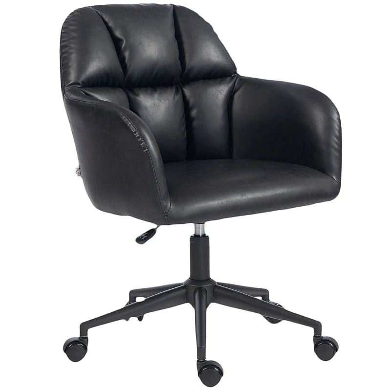 Swivel Office Chair, Faux Leather Desk Chair with Adjustable Height, Study, Black