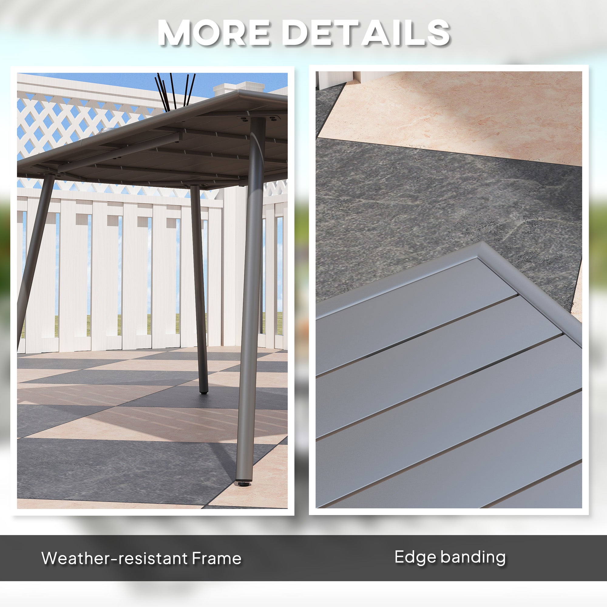 Outsunny Rectangle Patio Dining Table for 6 Person, Metal Steel Slat Outdoor Table, for Lawn, Garden, 59" x 31.5" x 29", Grey 