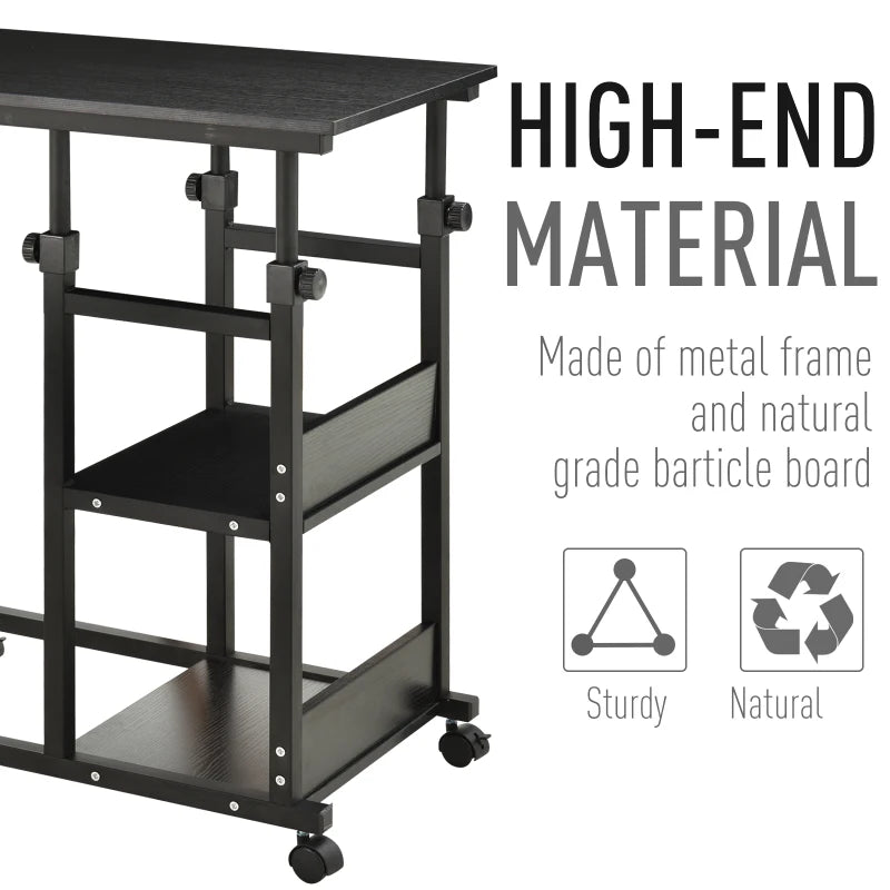 Mobile Standing Desk, Adjustable Height 31.5 inch Stand Up Desk with Wheels for Home Office, Black