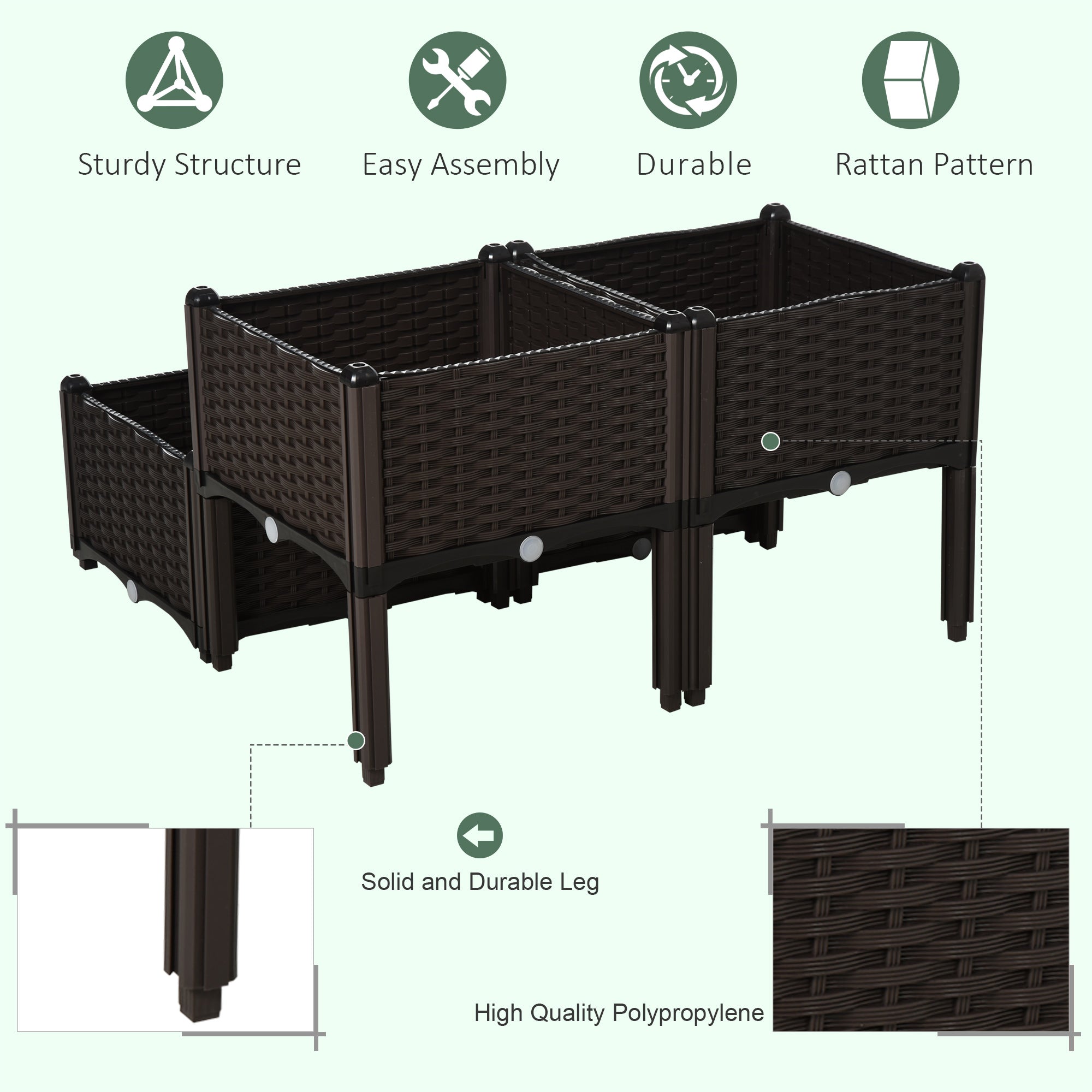 Outsunny 4-Piece Raised Garden Bed Kit - Durable PP Vegetable & Herb Grow Box Stand for Outdoor Gardening 