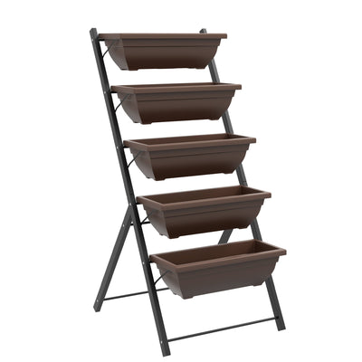 Outsunny 5-Tier Elevated Garden Bed Outdoor 5 Planter Boxes, Plant Stand, Drainage Holes, in Brown 
