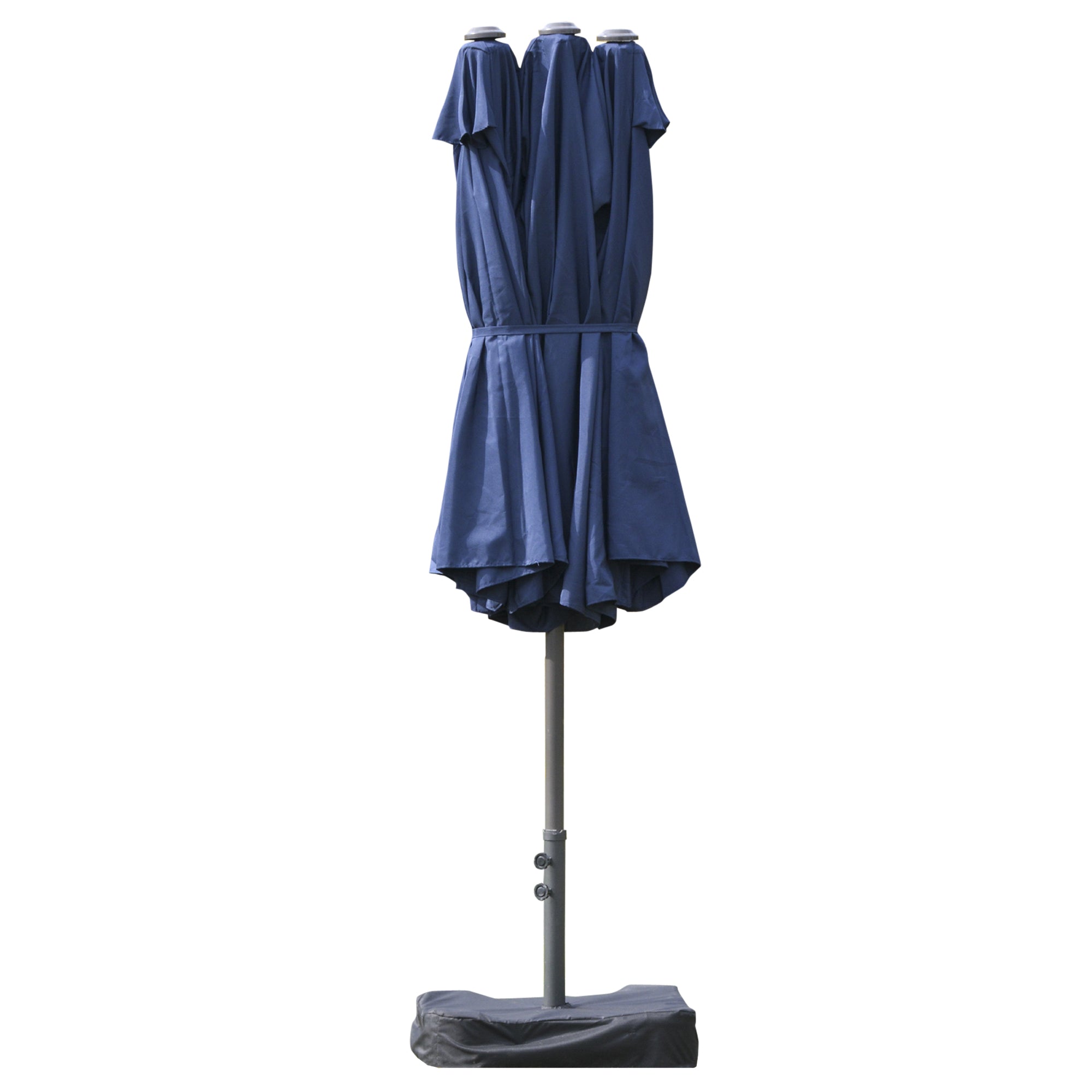 Outsunny Dual Haven Sunshade: 15' Double Canopy Patio Umbrella with Lift Crank, Cross Base Dark Blue 