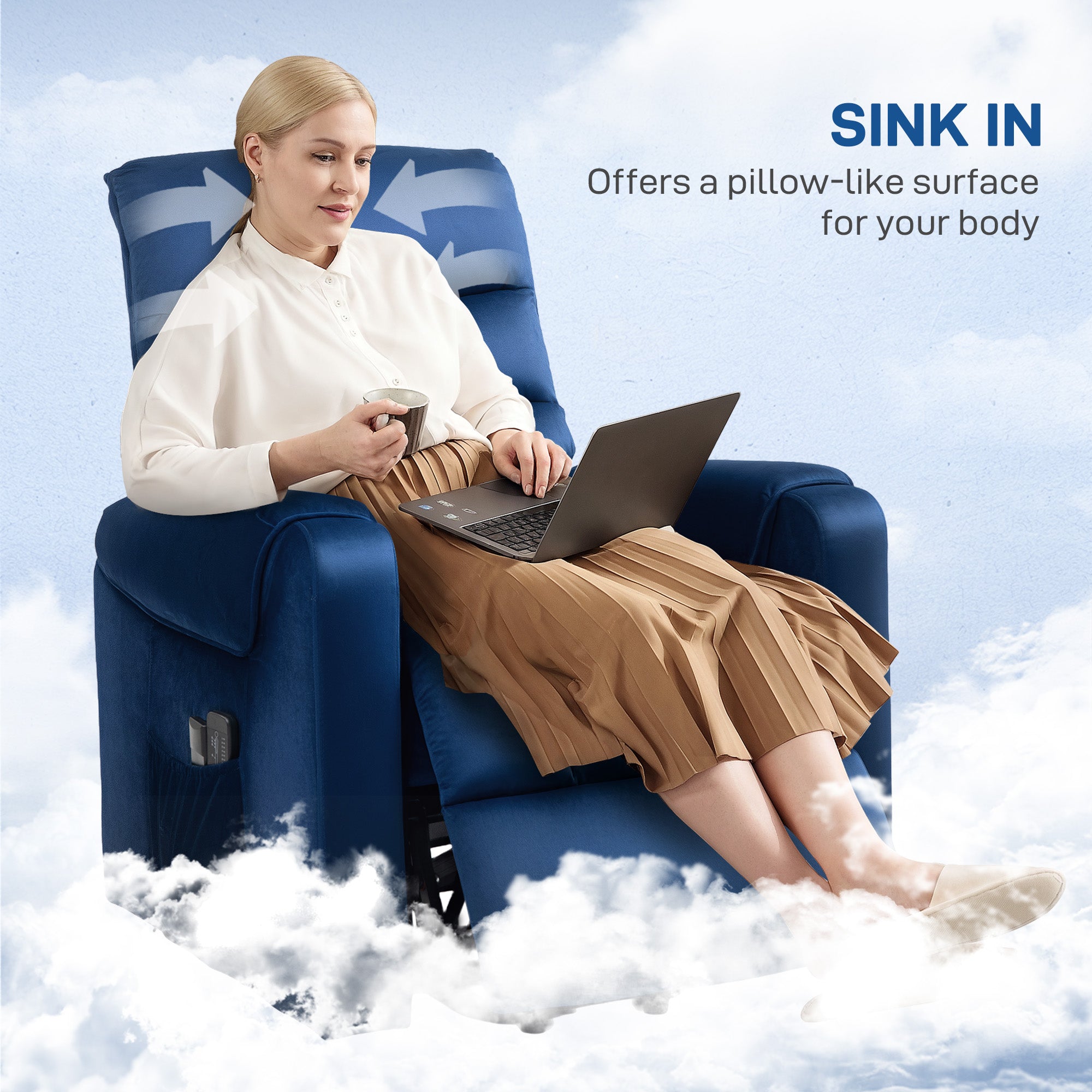 HOMCOM Lift Chair for Elderly, Massage Recliner Chair with 8 Vibration Points, Footrest, Remote Control, Side Pockets Dark Blue 
