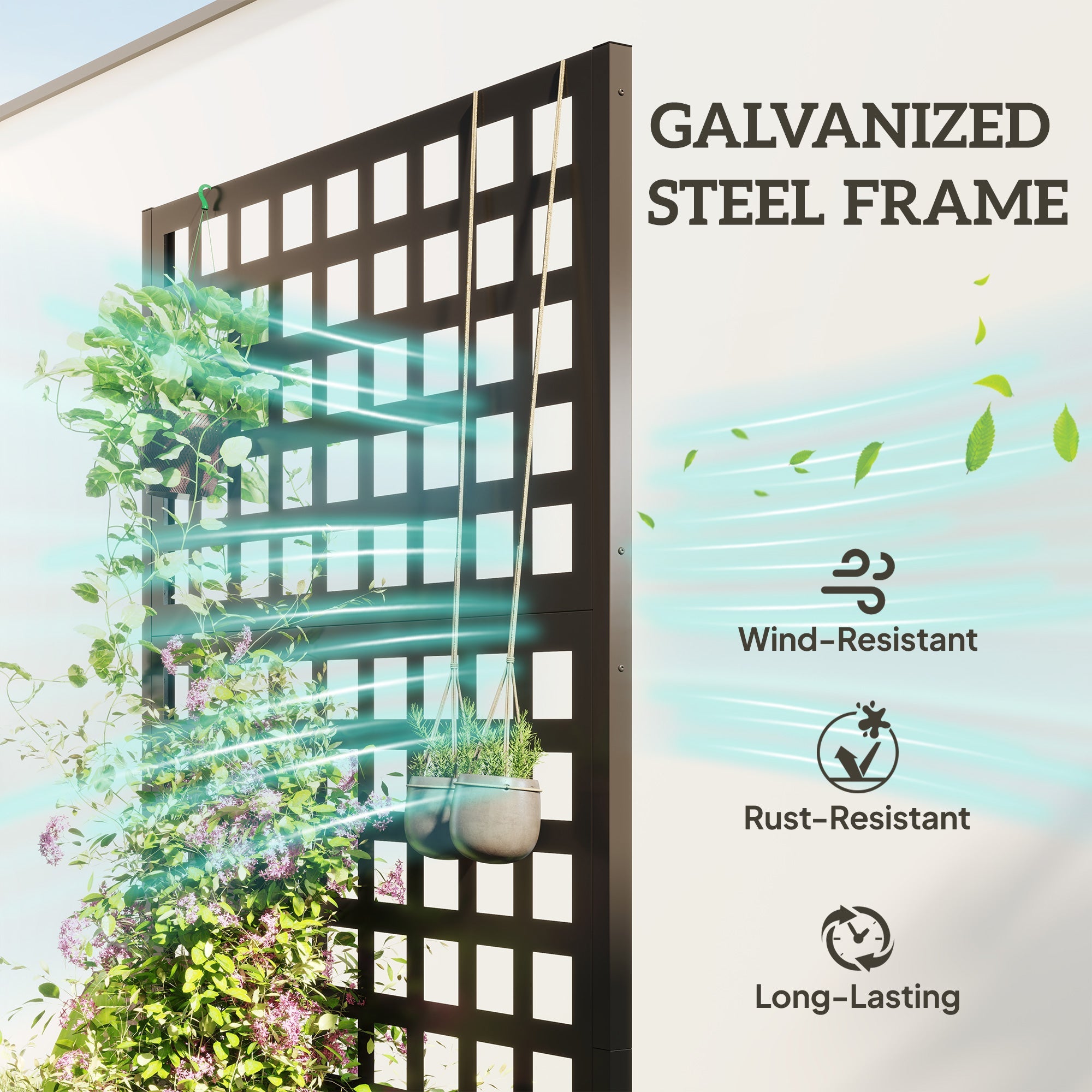 Outsunny Galvanized Raised Garden Bed Planter Box with Trellis for Climbing Plants, Vegetable, Vines, 35" x 16" x 70" 