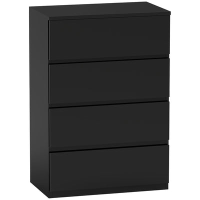 HOMCOM 4-Drawer Storage Tower: Freestanding Cabinet for Bedroom, Living Room Organization, Sleek Black Finish 