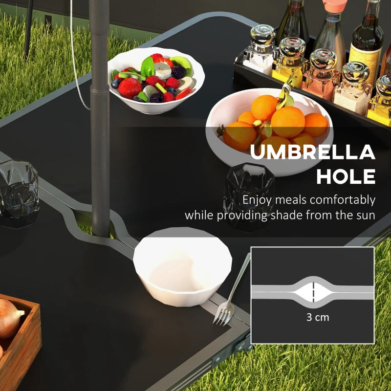 Folding Picnic Table Camping Table and Chairs Use for BBQ Picnic Garden Parties 47.2" L x 23.6" W x 21.7" -27.6" H Black