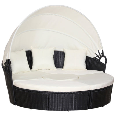 Outsunny Patio Furniture Set 4-Piece Outdoor Daybed with Cushioned Lounge Chair Round Sofa Bed Canopy Coffee Table Cream White 