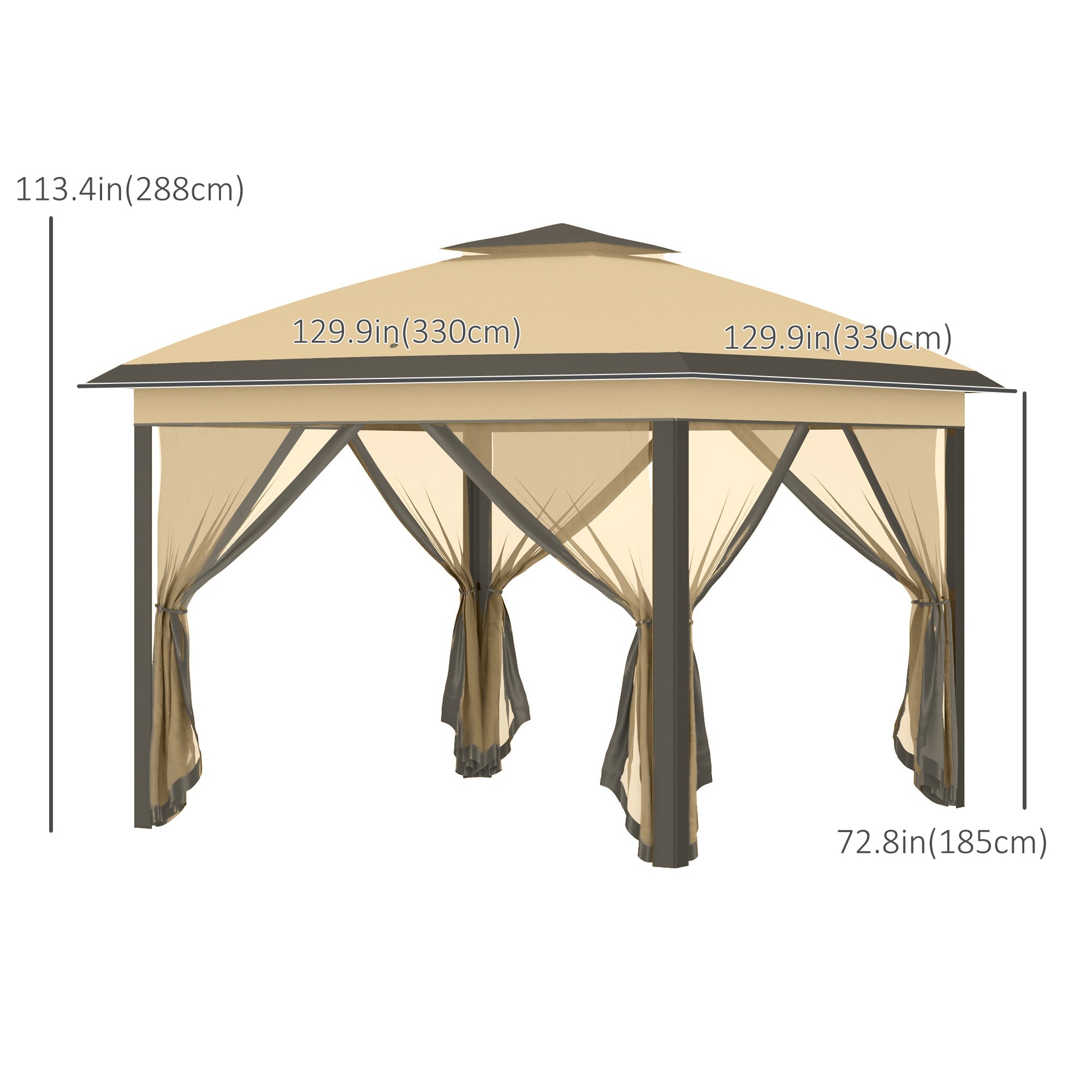 Outsunny 11' x 11' Pop Up Gazebo, Double Roof Foldable Canopy Tent with Zippered Mesh Sidewalls, Height Adjustable and Carrying Bag 