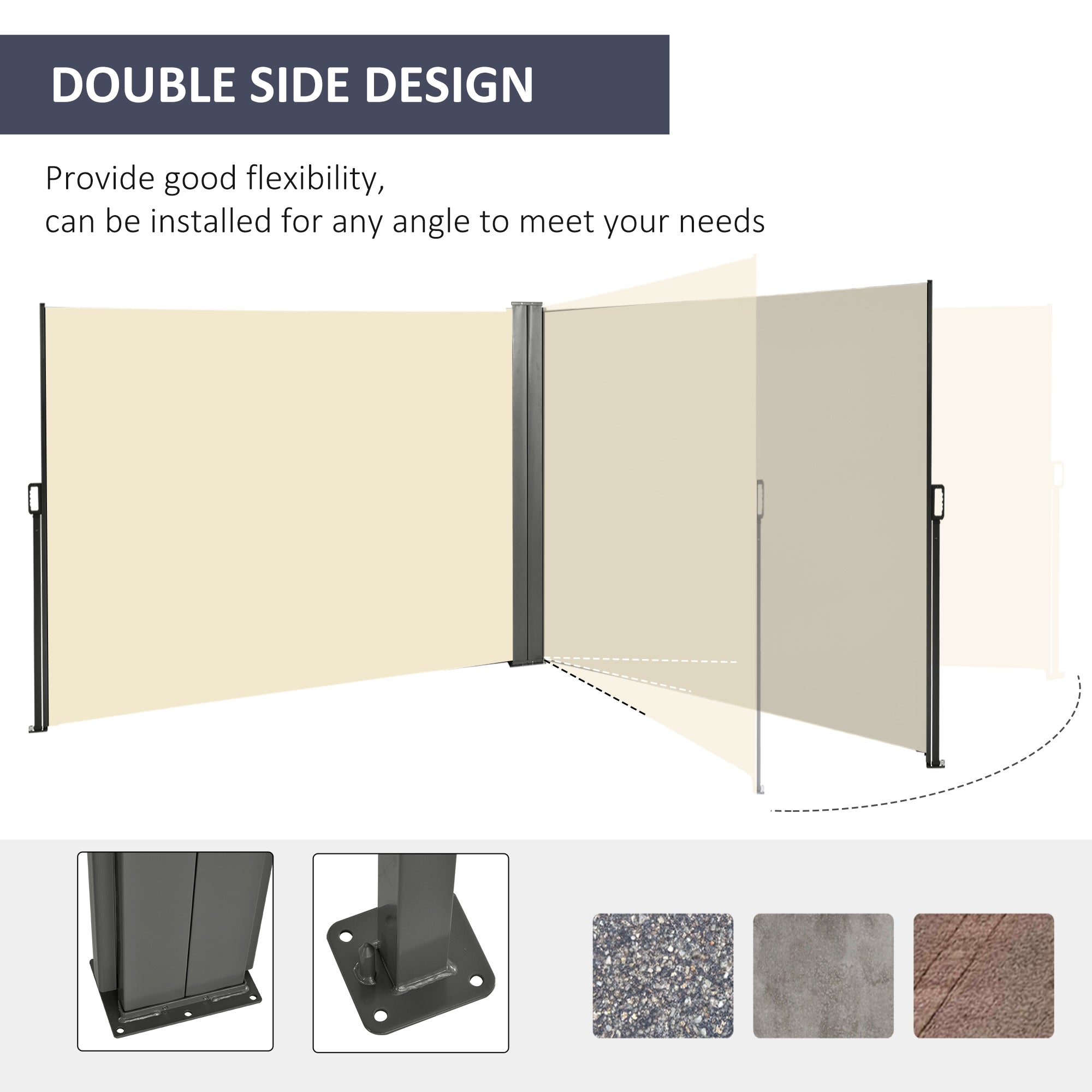 Outsunny Outdoor Privacy Partition: 236" x 71" Double Side Retractable Sunshade for Patio Garden Balcony, Cream White 