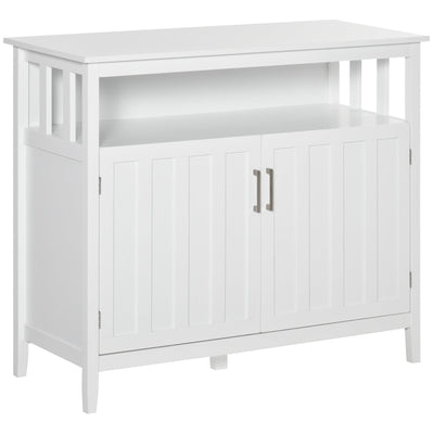 HOMCOM Contemporary Chic: White Sideboard Buffet Server with Doors and Shelves for Dining Room Sophistication | Elegant Storage 