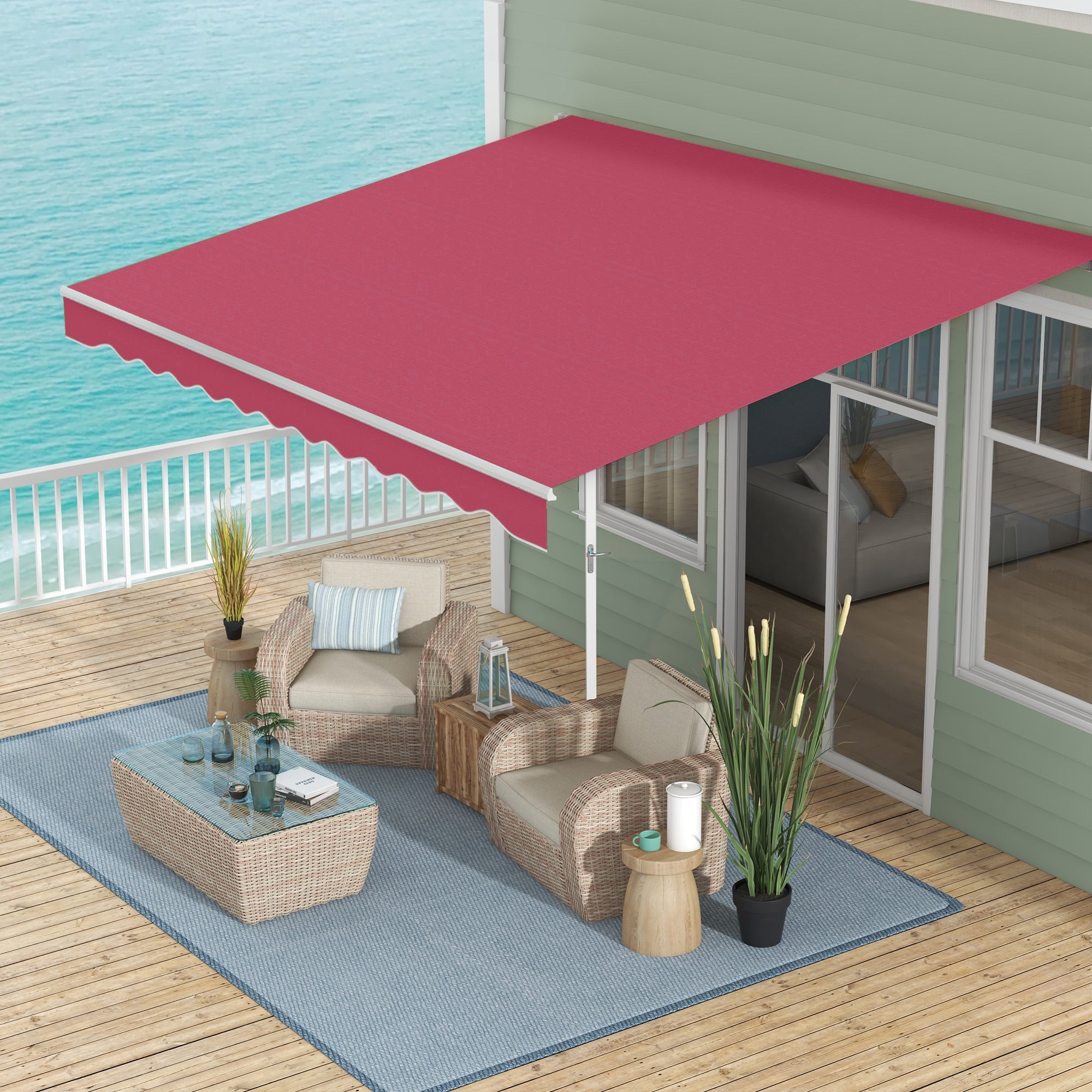 Outsunny Shade Sanctuary: 10x8ft Manual Retractable Patio Awning, Wine Red UV Protection Sun Shade 