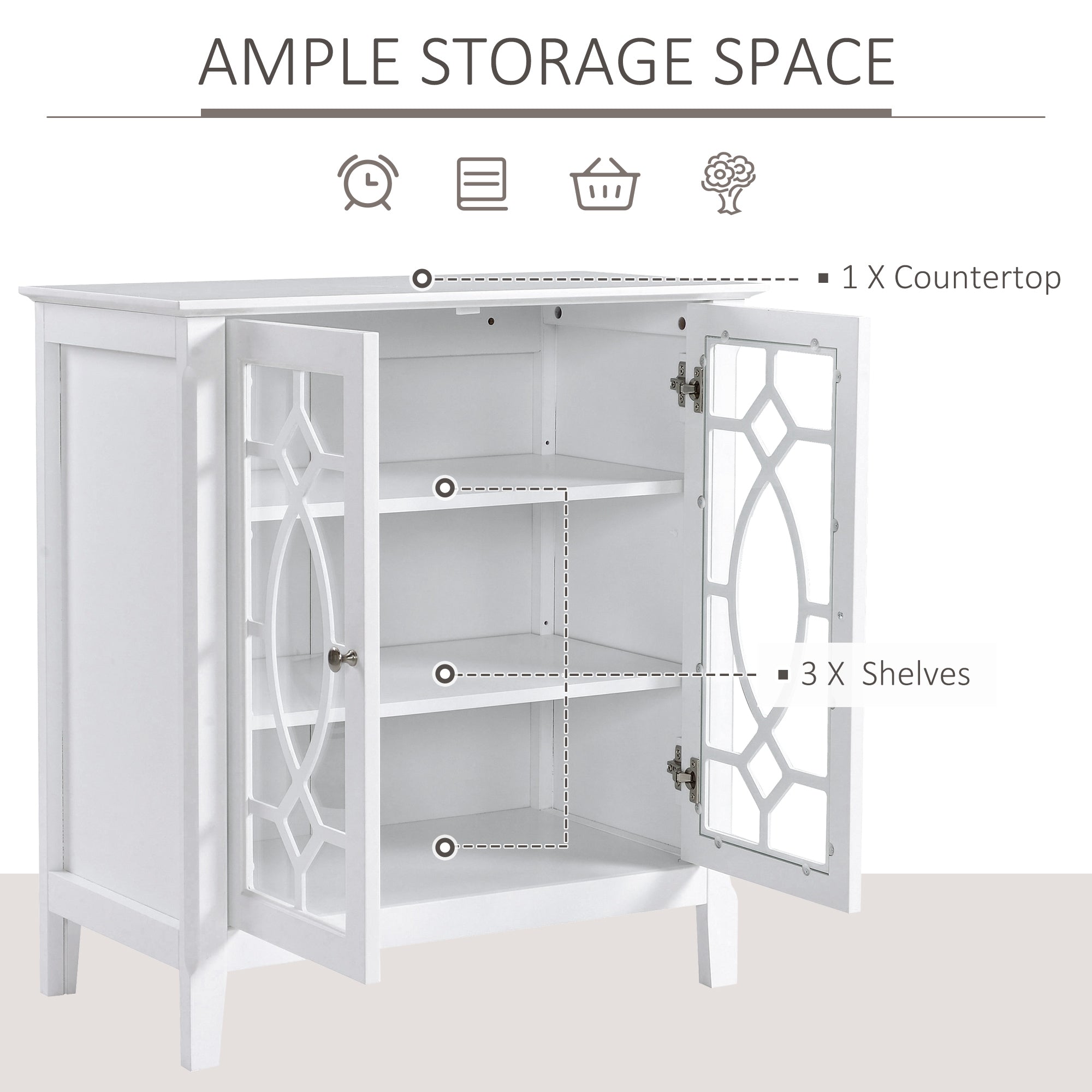 HOMCOM Display Cabinet Sideboard with Glass Doors Adjustable Shelves Elevated Base for Dining Room Living Room White 