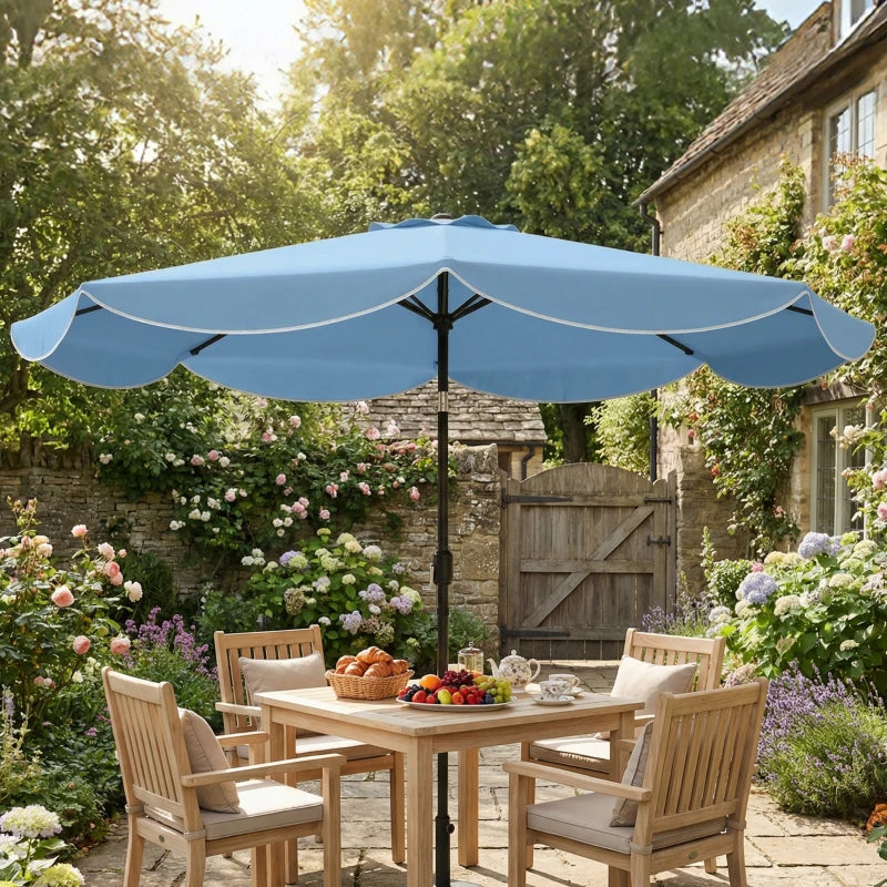 9' x 9' Round Market Umbrella with Valance, Patio Umbrella with Tilt and Crank, for Garden, Deck, Poolside, Sky Blue