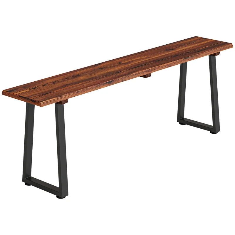Wood Outdoor Bench for 2 People, 59" Backless Patio Garden Bench with Trapezoidal Steel Legs