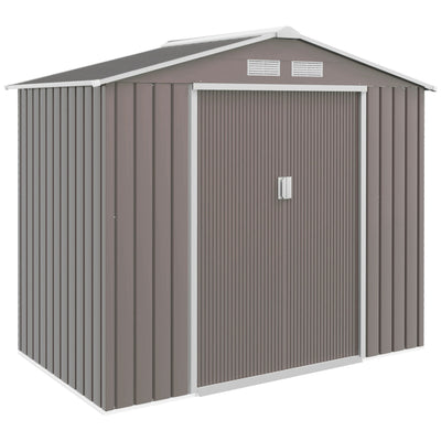 Outsunny Metal Garden Shed 7' x 4' x 6' Outdoor Storage with Foundation Double Doors Grey 