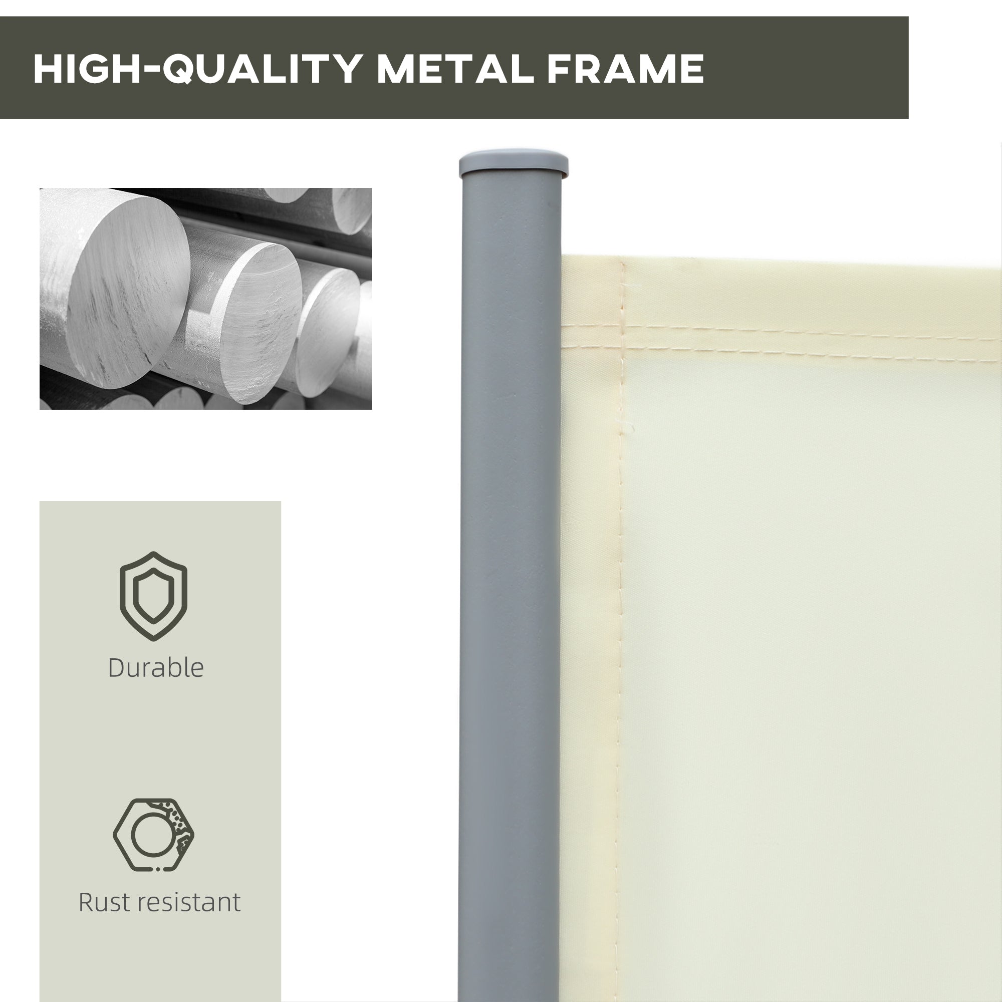 Outsunny Outdoor Privacy Screen 236" x 63" Double Side Retractable Awning for Patio Garden Balcony Backyard Cream White 