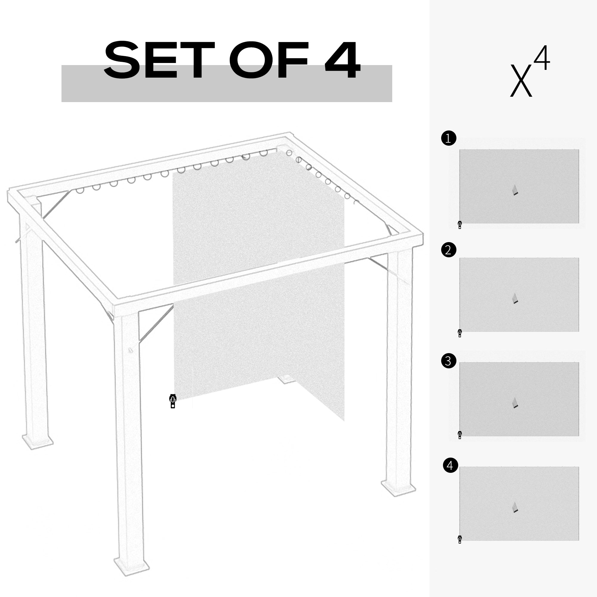 Outsunny Gazebo Curtain 10'x13' Replacement Sidewalls 4-Panel Privacy Wall Light Grey for Outdoor Use 
