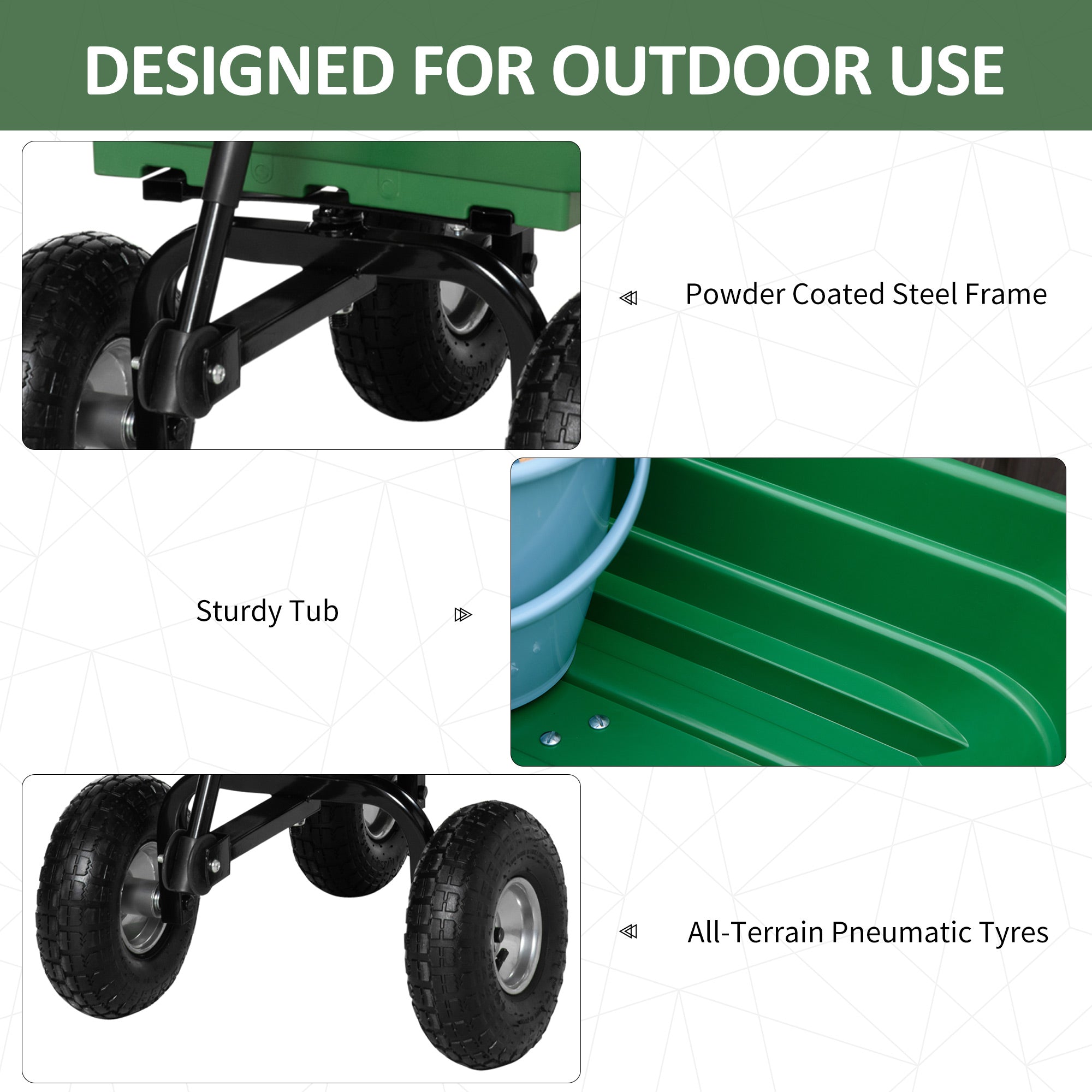 Outsunny Steel Garden Cart with Handle and 10" Pneumatic Tires, Utility Wagon Cart for Garden, Patio, Lawn, 551 lbs Capacity 