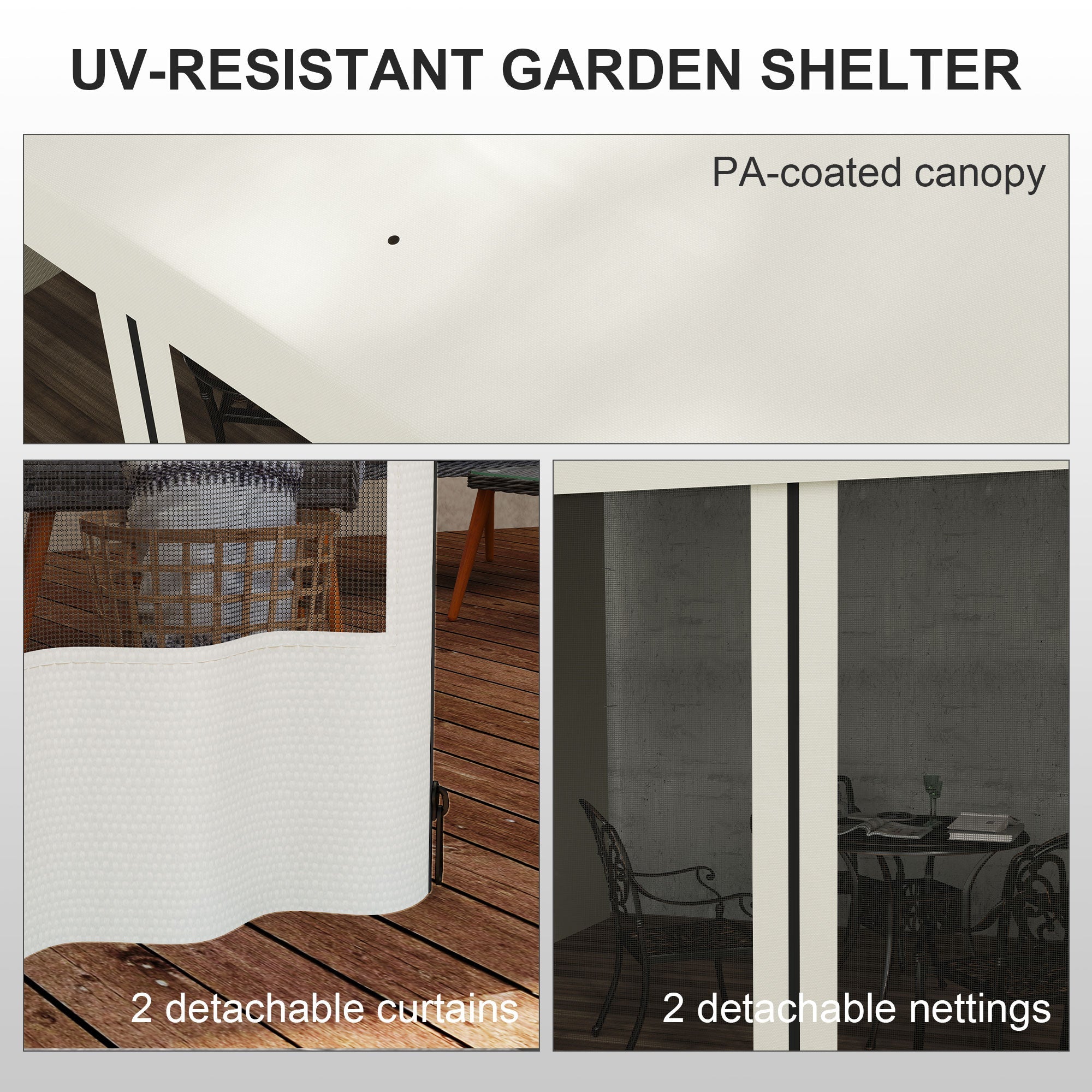 Outsunny 10' x 13' Wall Pergola, Outdoor Gazebo with 2 Curtains and 2 Nettings, UV Resistant, for Patio, Deck,  Beige 