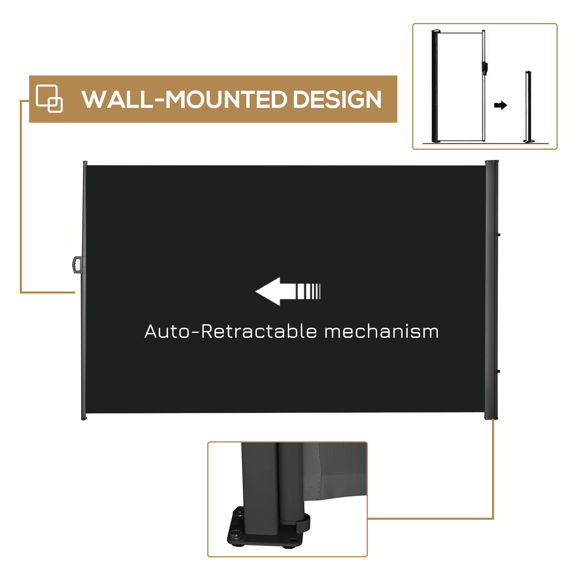 Outsunny Retractable Sidescreen: 118" x 79" UV Wind Resistant Outdoor Privacy Panel for Folding Patio, Black 