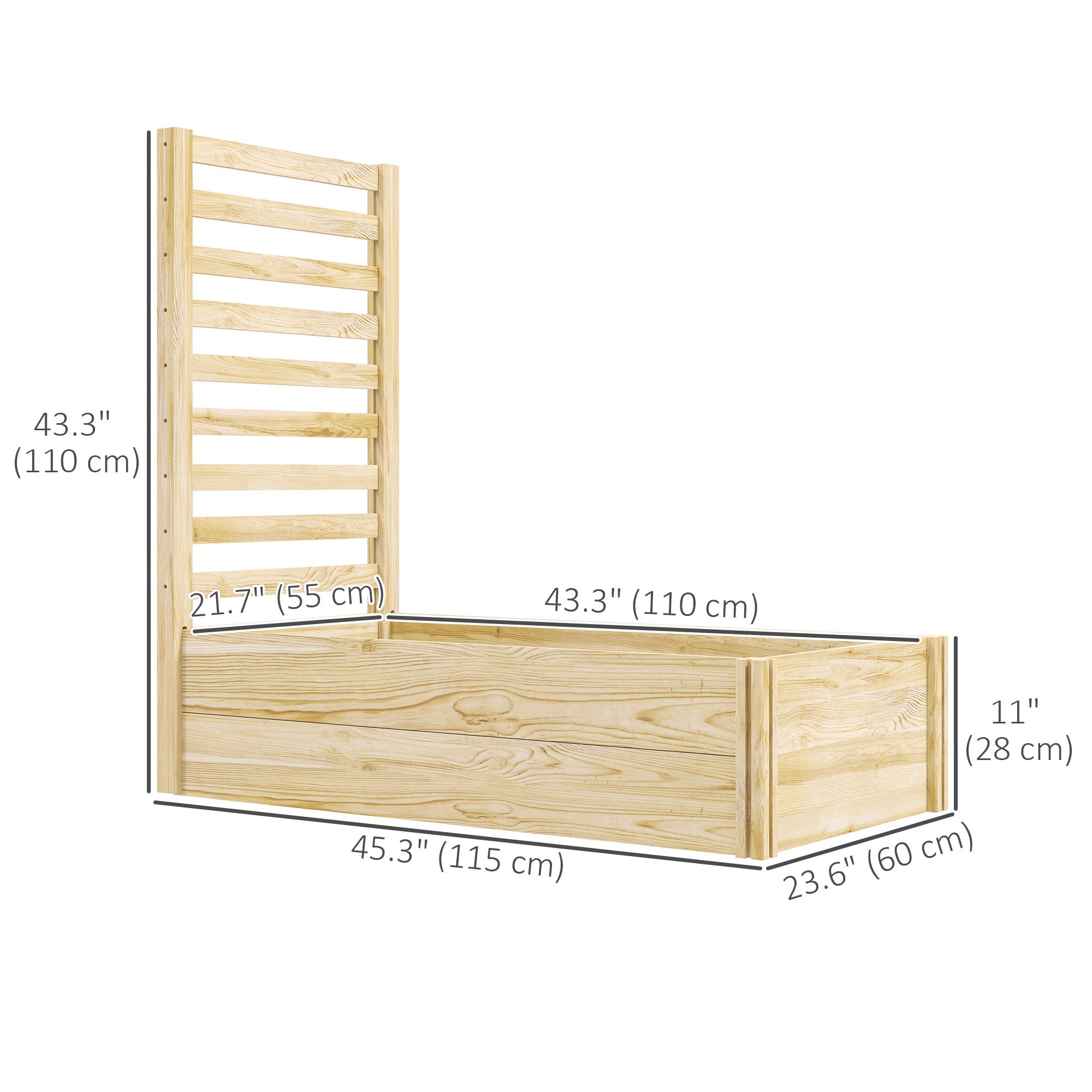 Outsunny Wood Planter Box with Trellis for Climbing Plants, Raised Garden Bed for Outdoor Flowers Herbs, 91"x24"x43", Natural 