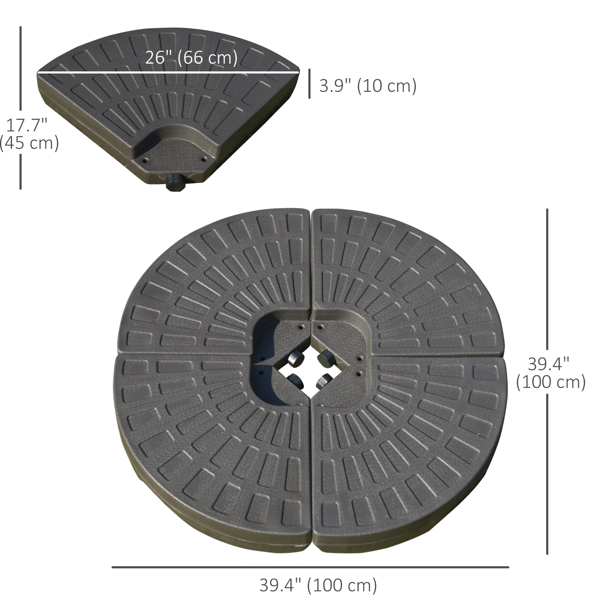 Outsunny Cantilever Umbrella Base: 4-Piece Circular Water/Sand Fillable Stand with Carry Handles 