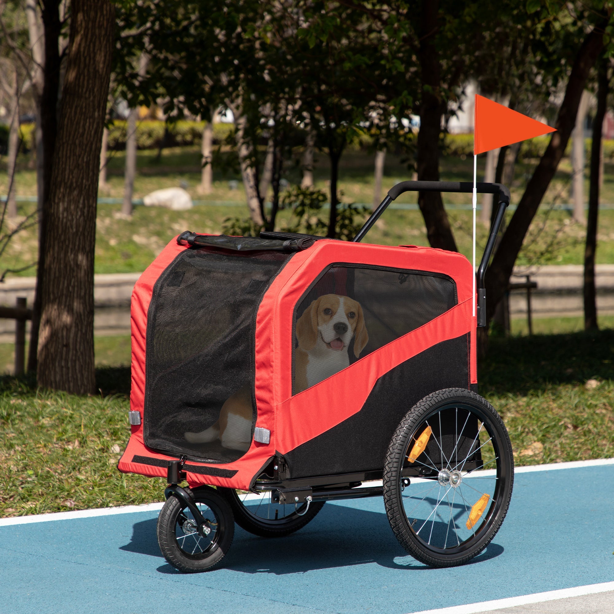Aosom 2-in-1 Dog Bike Trailer for Large Dogs, Red 