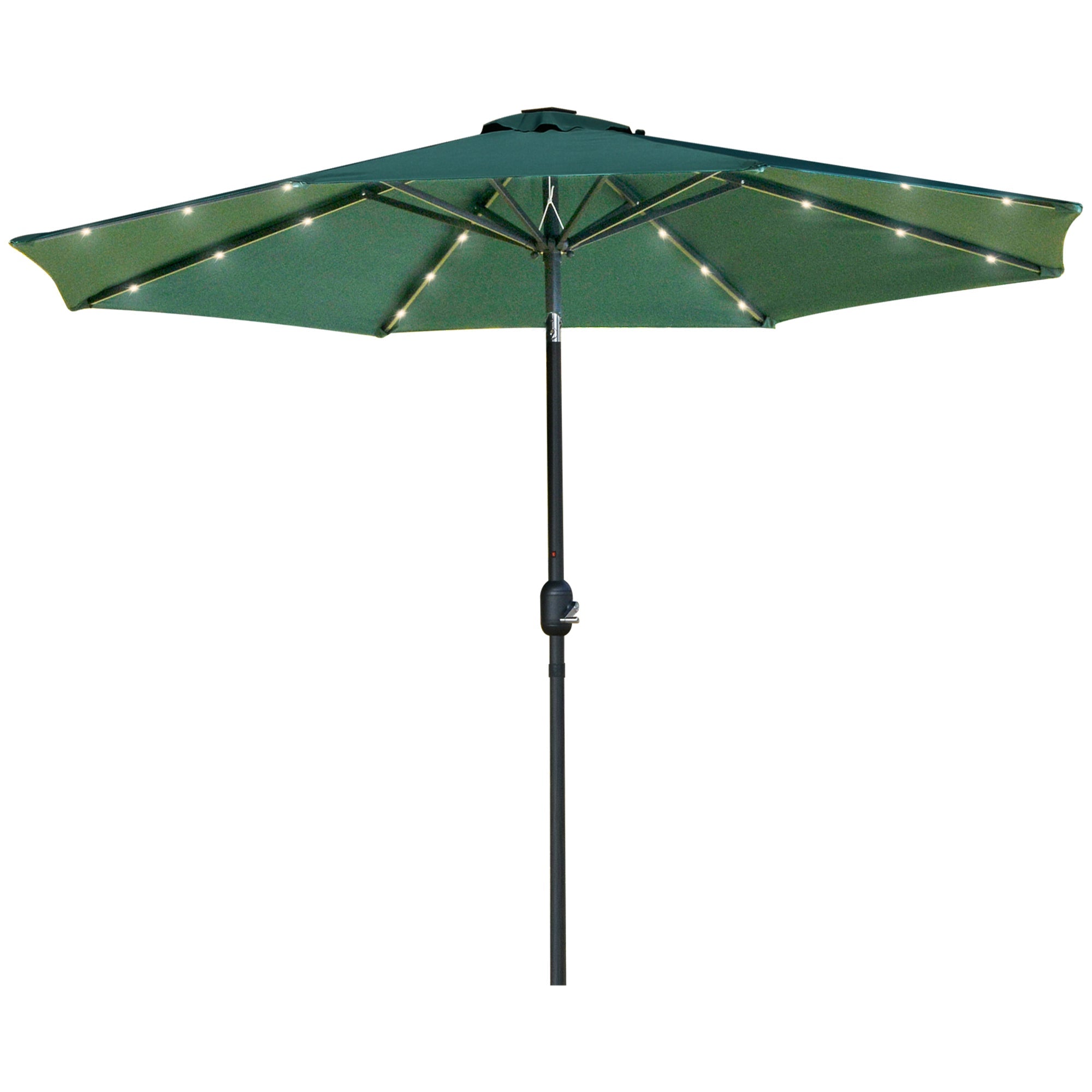 Outsunny 9ft Solar LED Patio Umbrella: Green Crank Tilt Sunshade for Garden, Beach & Outdoor Use 