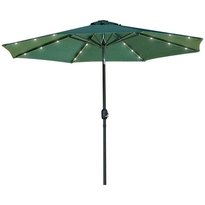 Outsunny 9ft Solar LED Patio Umbrella: Green Crank Tilt Sunshade for Garden, Beach & Outdoor Use 