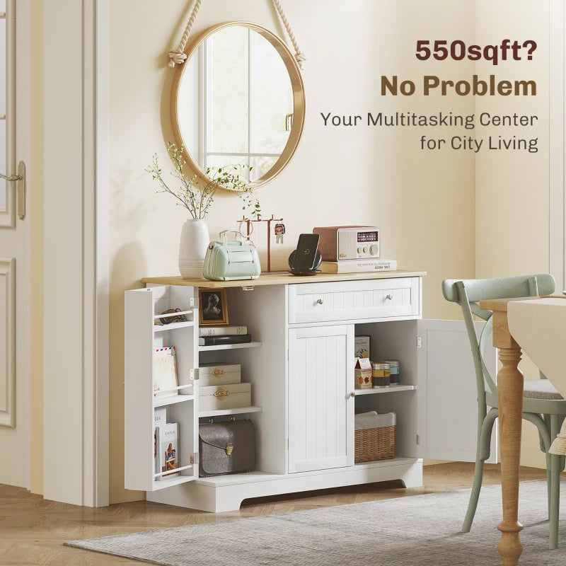 Modern Sideboard Cabinet, 41" Kitchen Buffet Cabinet with Drawer, Adjustable Shelf, 3 Doors for Dining Room, White