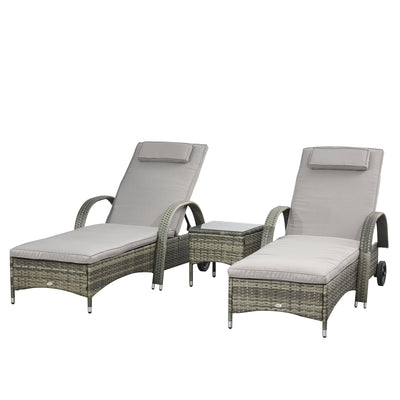 Outsunny Wicker Relaxation: Padded PE Rattan Chaise Lounge Set, 5-Level Reclining with Headrest, Grey Comfort 