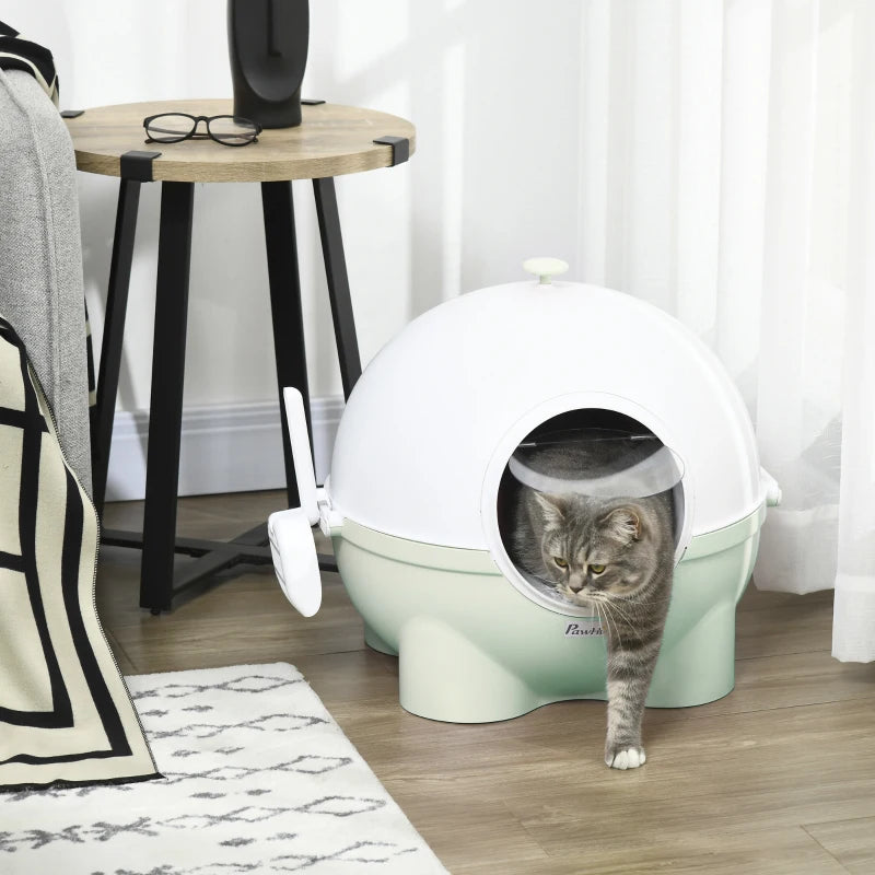Enclosed Cat Litter Box, Large Kitty Litter Box with Lid, Scoop, Leaking Sand Pedal, Top Handle, Light Green