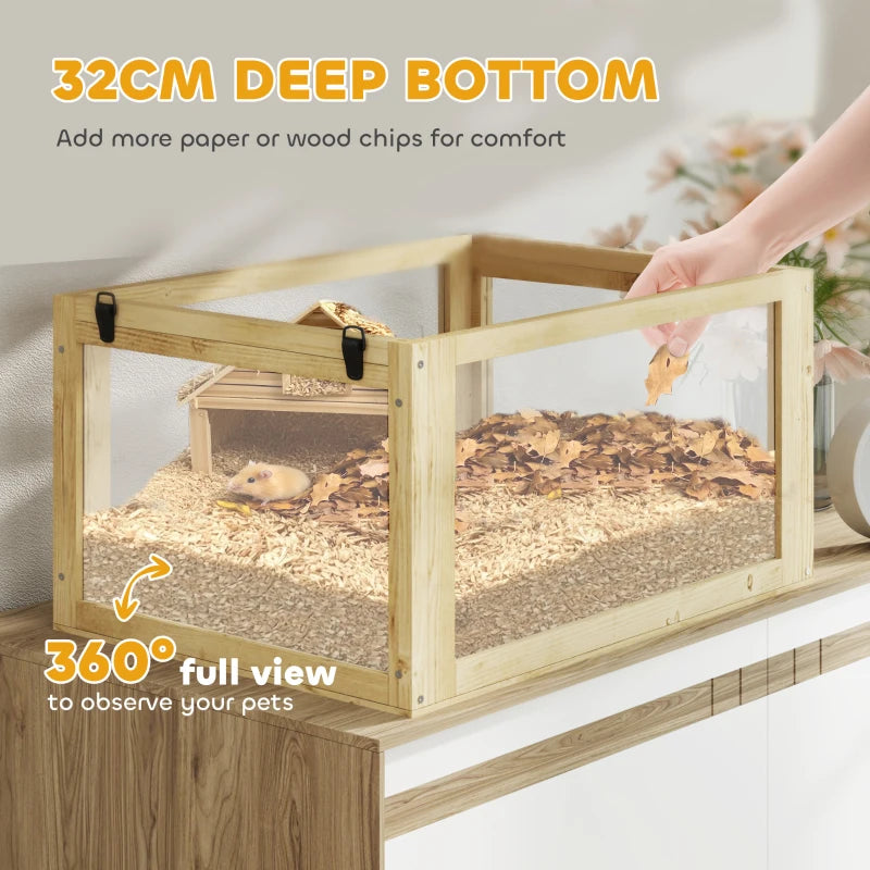 Wooden Hamster Cage, 3 Tier Gerbil Cage with Deep Bottom, Hut, Seesaw, Exercise Wheel, Ramps, 24" x 16" x 29.5"