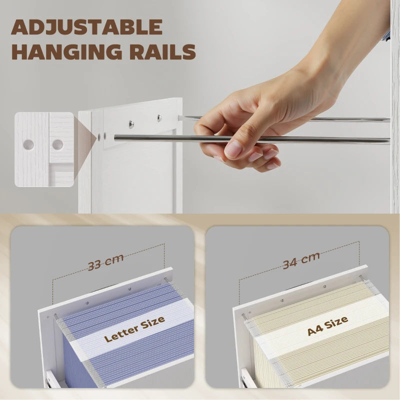 Lateral Filing Cabinet with Drawers, Shelves, Adjustable Hanging Bar for Home Office, Fit A4/Letter Files, White