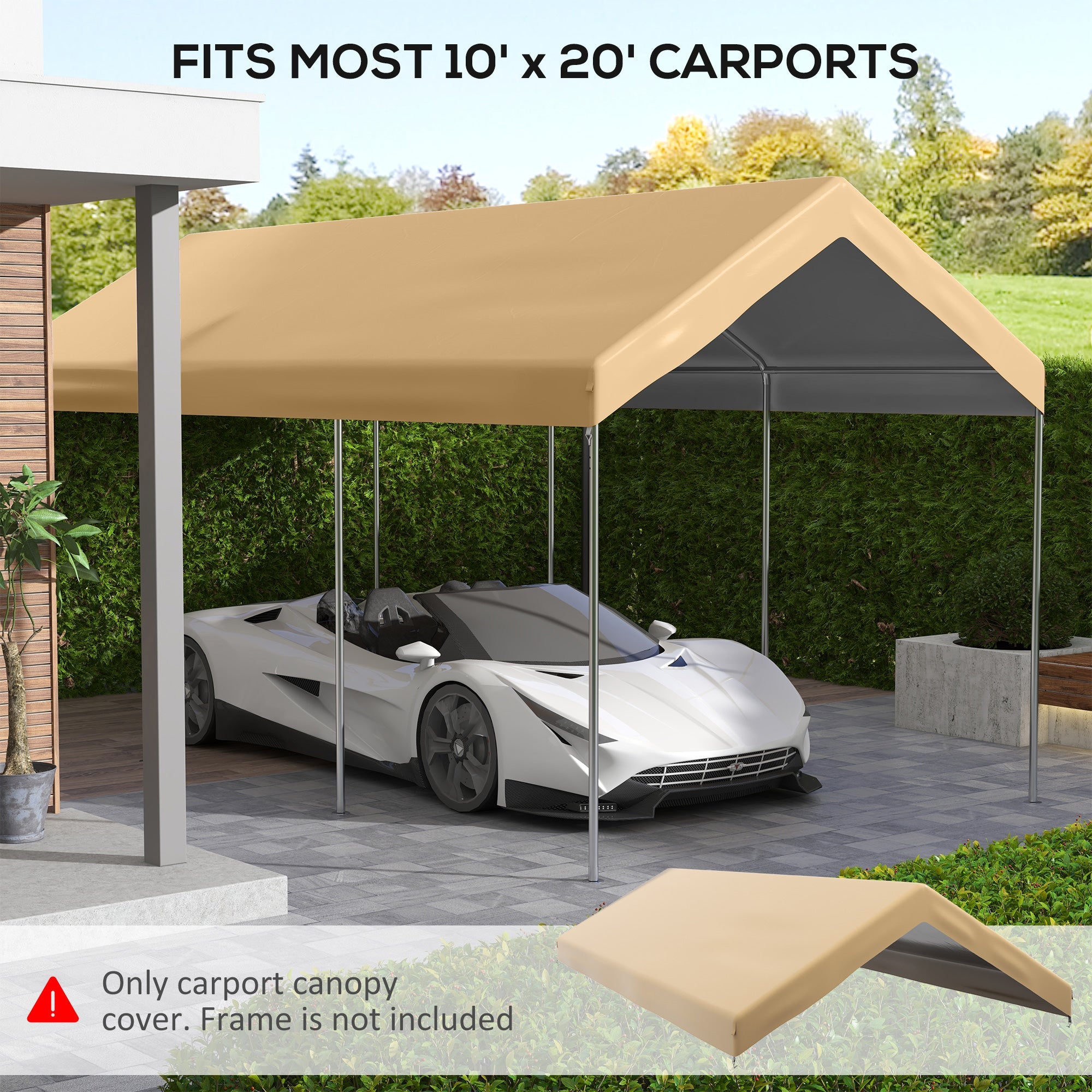 Outsunny 10 x 20ft Carport Replacement Canopy, UV Resistant Garage Car Cover with Ball Bungee Cords, Beige 