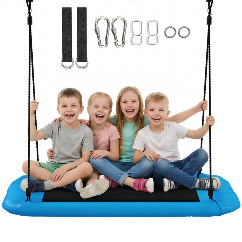 Qaba Nest Swing Adjustable Ropes Tree Straps Basket Swing for Kids, 58" x 30", 660 lbs Capacity for Indoor Outdoor, Blue