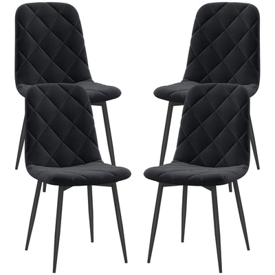 HOMCOM Dining Chairs Set of 4, Upholstered Dining Room Chairs with Steel Legs, Modern Kitchen Chair for Dining Room, Black 