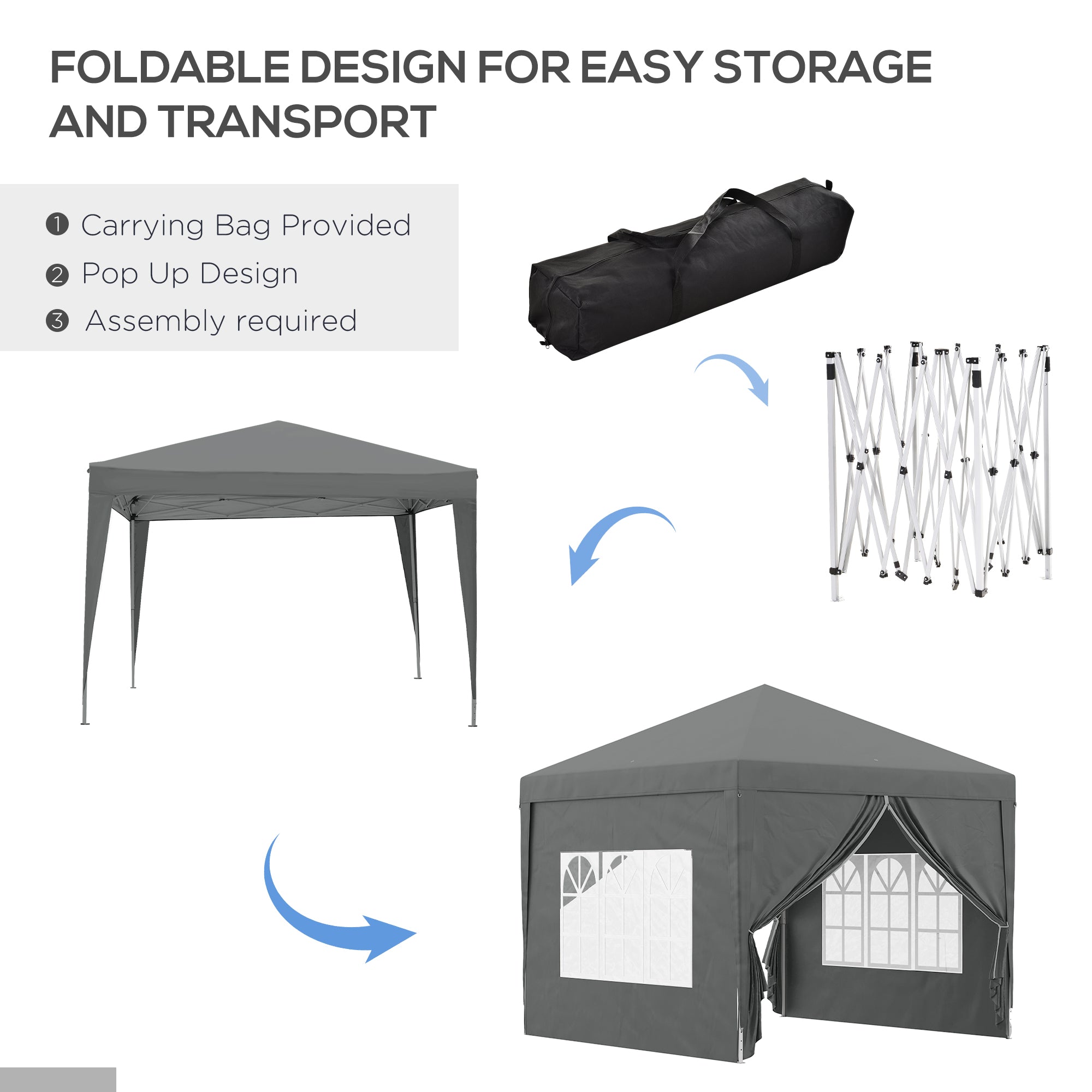 Outsunny 10'x10' Outdoor Pop Up Party Tent Wedding Gazebo Canopy with Carrying Bag (Dark Grey) 