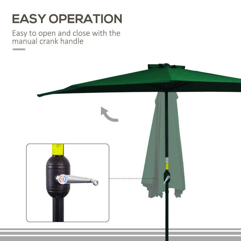 9.8ft Half Umbrella Semi Round Patio Parasol with Crank Handle, Top Vent for Garden, Balcony- NO BASE INCLUDED, Green