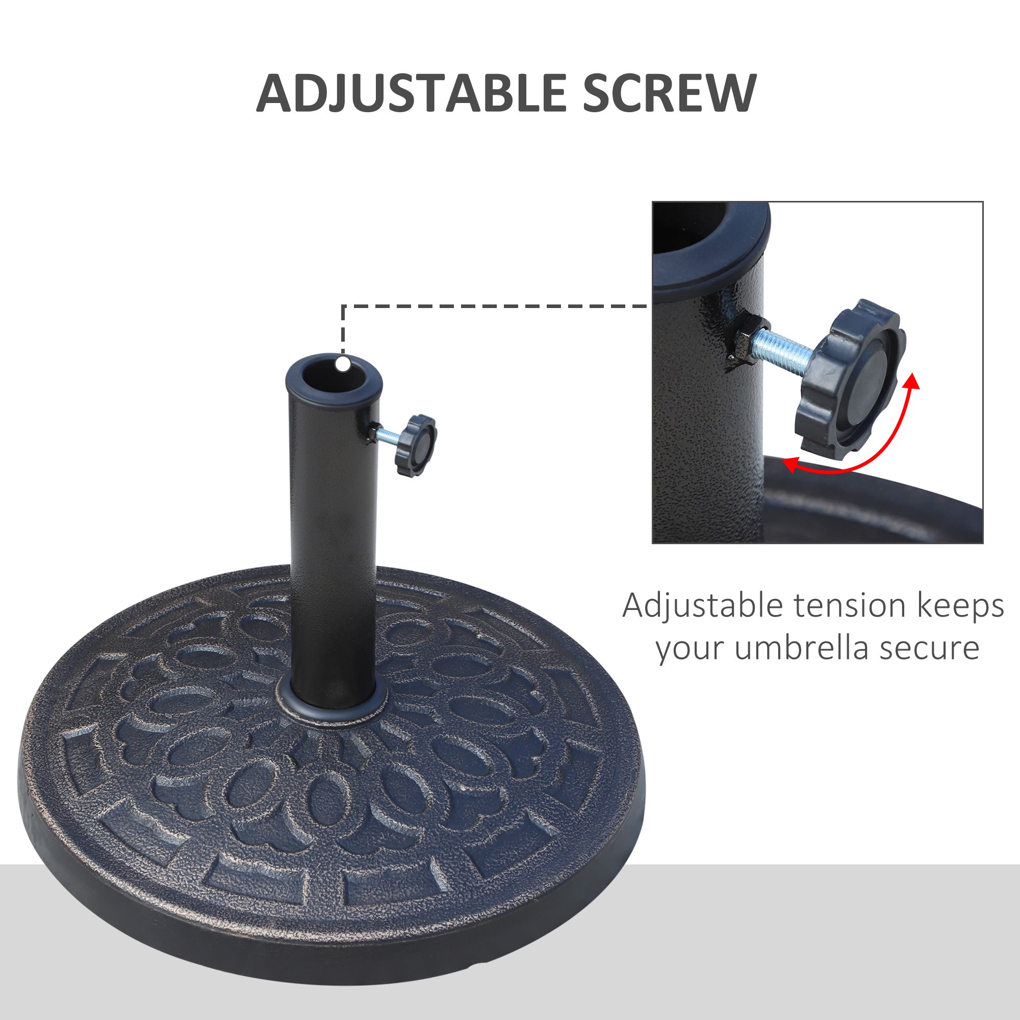 Outsunny Elegant Umbrella Base: 17" Round Resin Market Parasol Holder with Decorative Pattern for Φ1.5", Φ1.89" Pole, Bronze Finish 