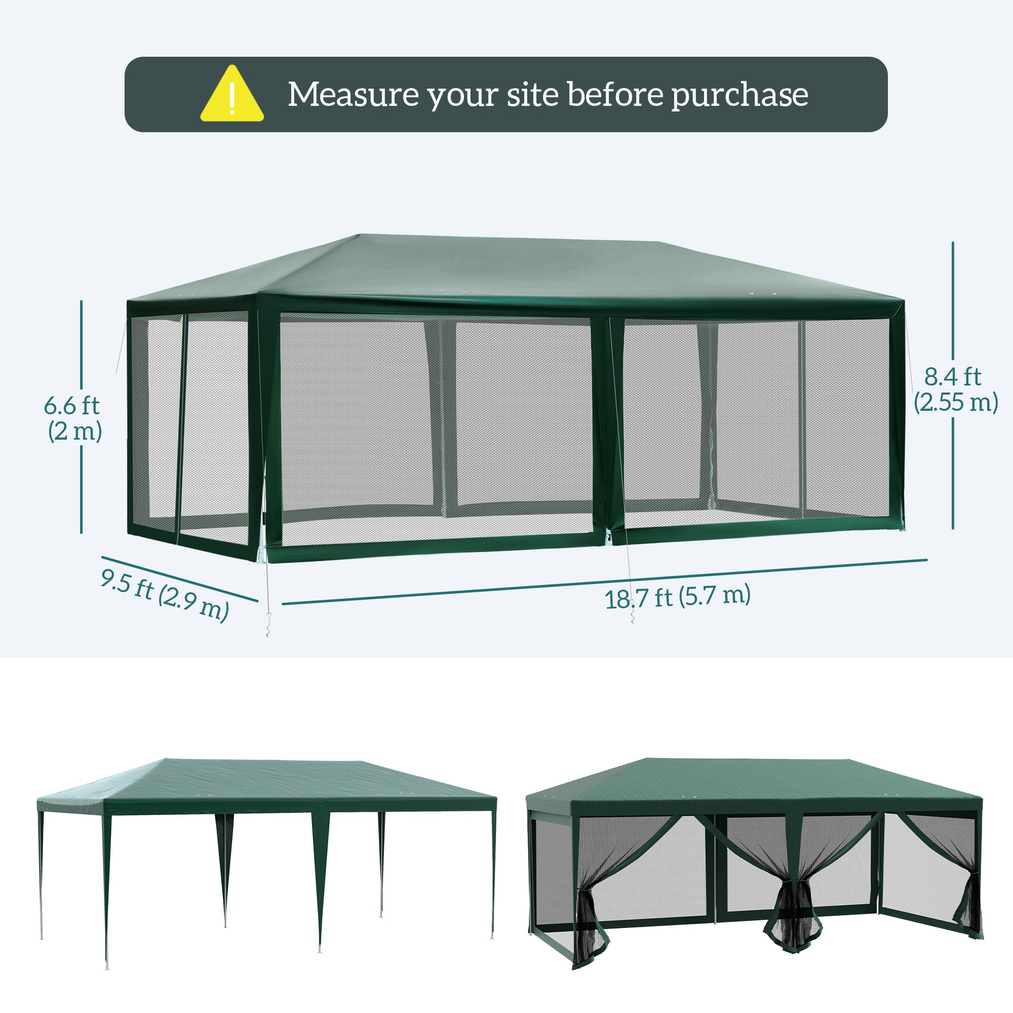 Outsunny 19'x9' Party Tent Gazebo Canopy Garden Sun Shade for Outdoor Event with Removable Mosquito Mesh Netting, Green 