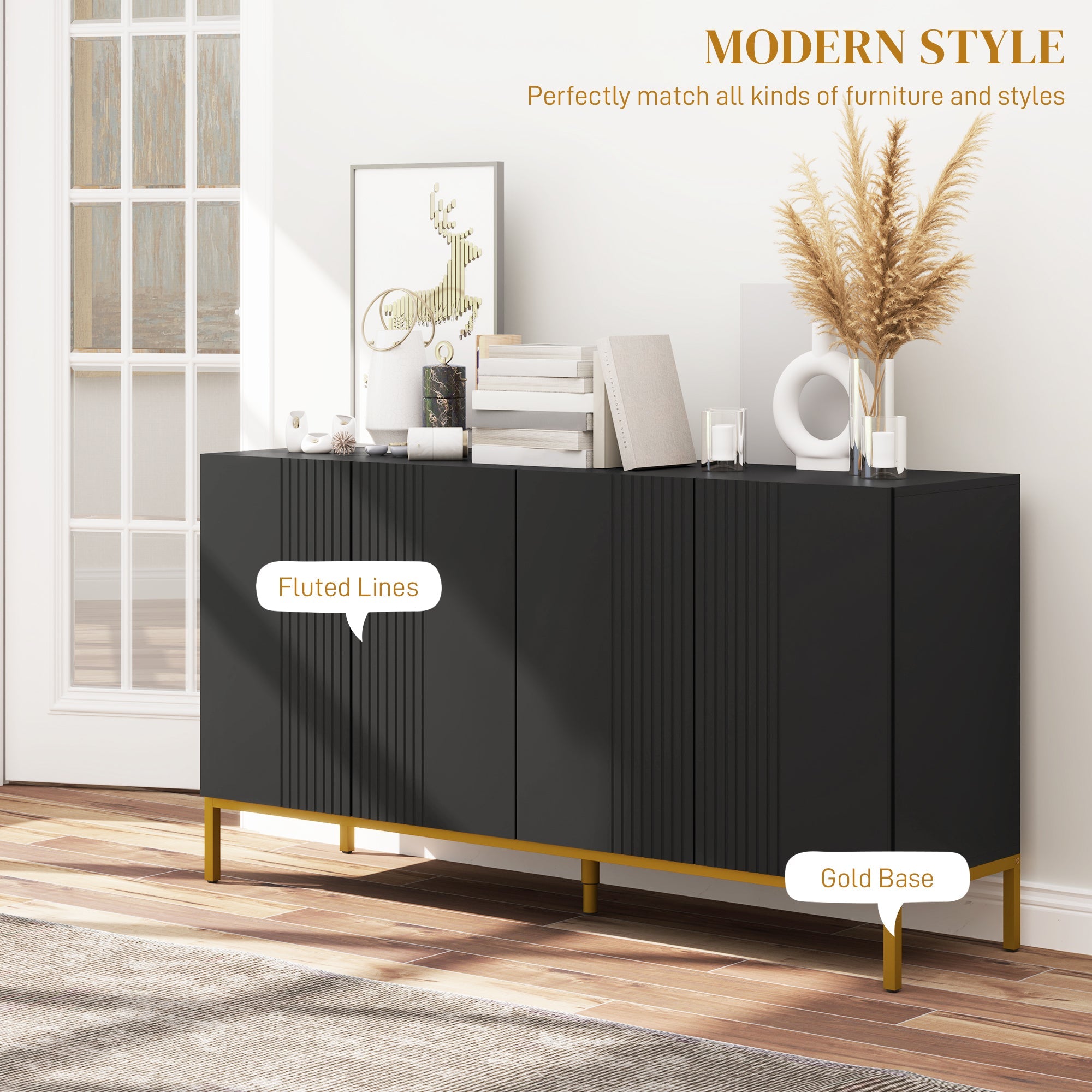 HOMCOM Sideboard Storage Cabinet with Adjustable Shelves, Soft-Close Doors, Kitchen Buffet Cabinet for Dining Room, Black 