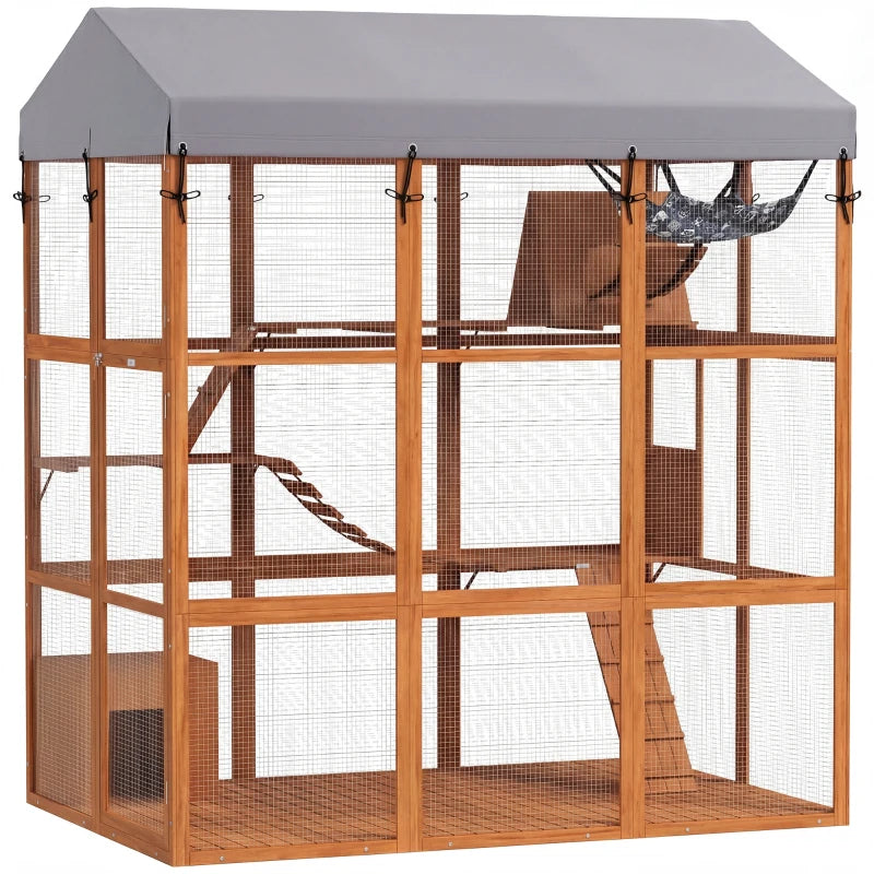 81"H Catio Outdoor with Floor to Prevent Escaping & Easy Cleaning, for 2-4 Cats Kittens, Orange