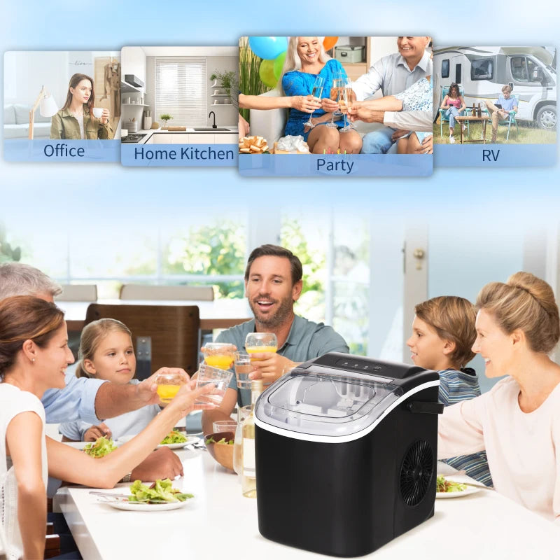 Portable Ice Maker Countertop with Handle, Self Cleaning Ice Maker Machine with Scoop and Basket, 26lbs/24Hrs, Black