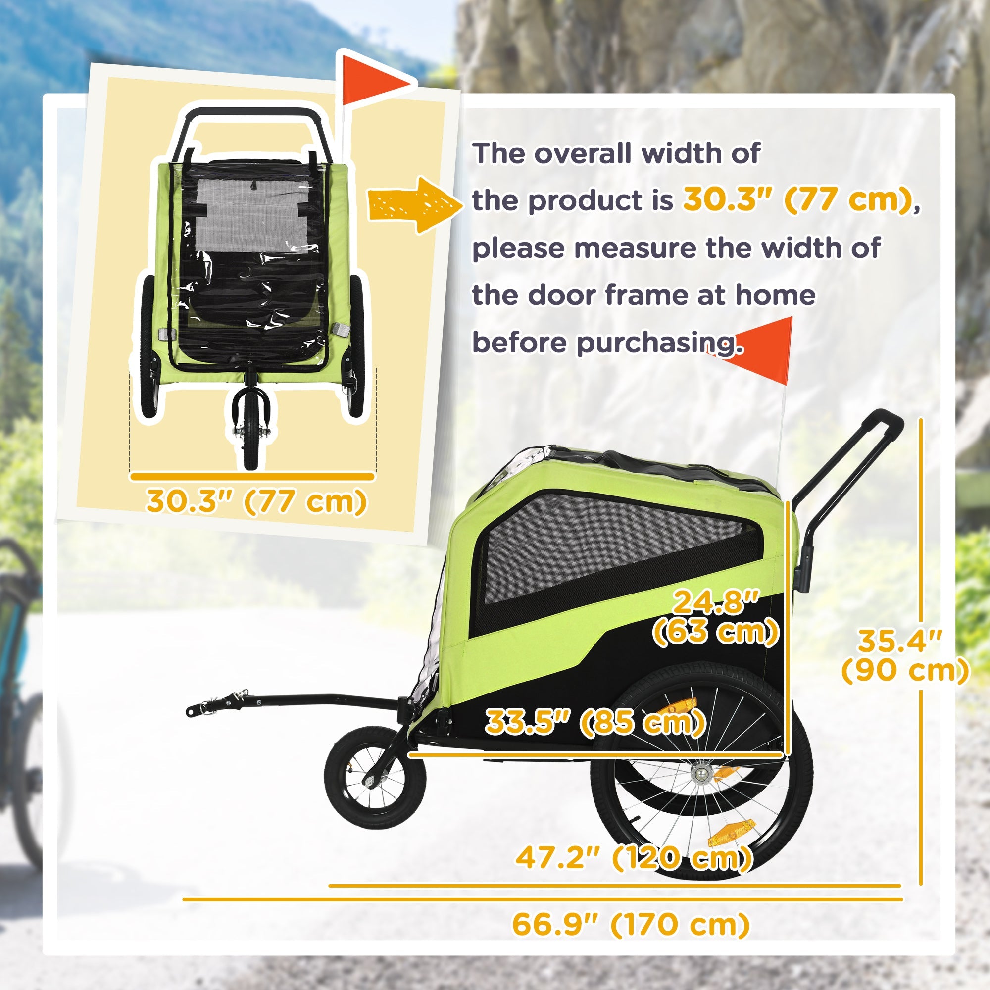 Aosom 2-in-1 Large Green Dog Bike Trailer Pet Carrier Stroller for Cycling Outdoor Travel 