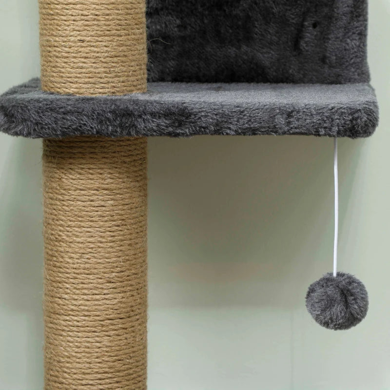 Cat Wall Shelves, Cat Wall Furniture with 4 Platforms, Jute Scratching Post for Indoor Playing, Climbing, Dark Grey