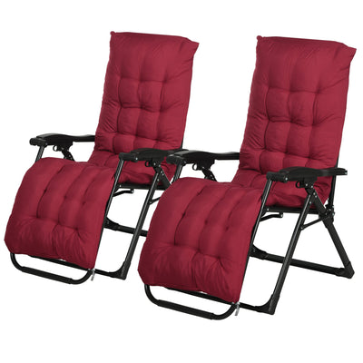 Outsunny Garden Chairs Set of 2 Reclining Zero Gravity Sun Lounger with Cushion Red Durable 