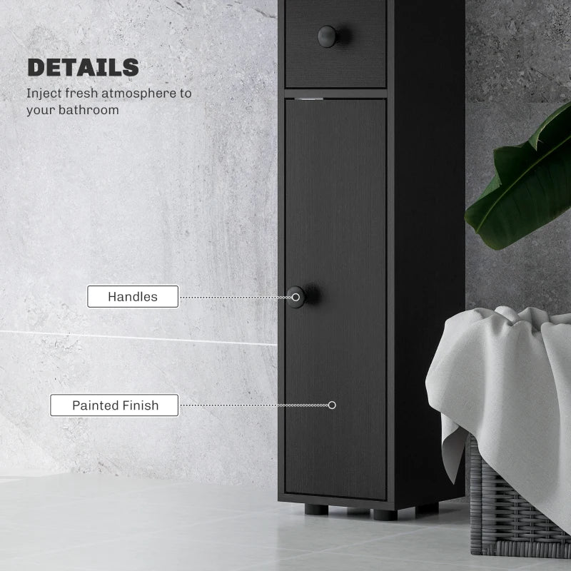 71" Tall Bathroom Cabinet, Narrow Toilet Paper Cabinet with Open Shelves, 2 Door Cabinets, Adjustable Shelves, Black
