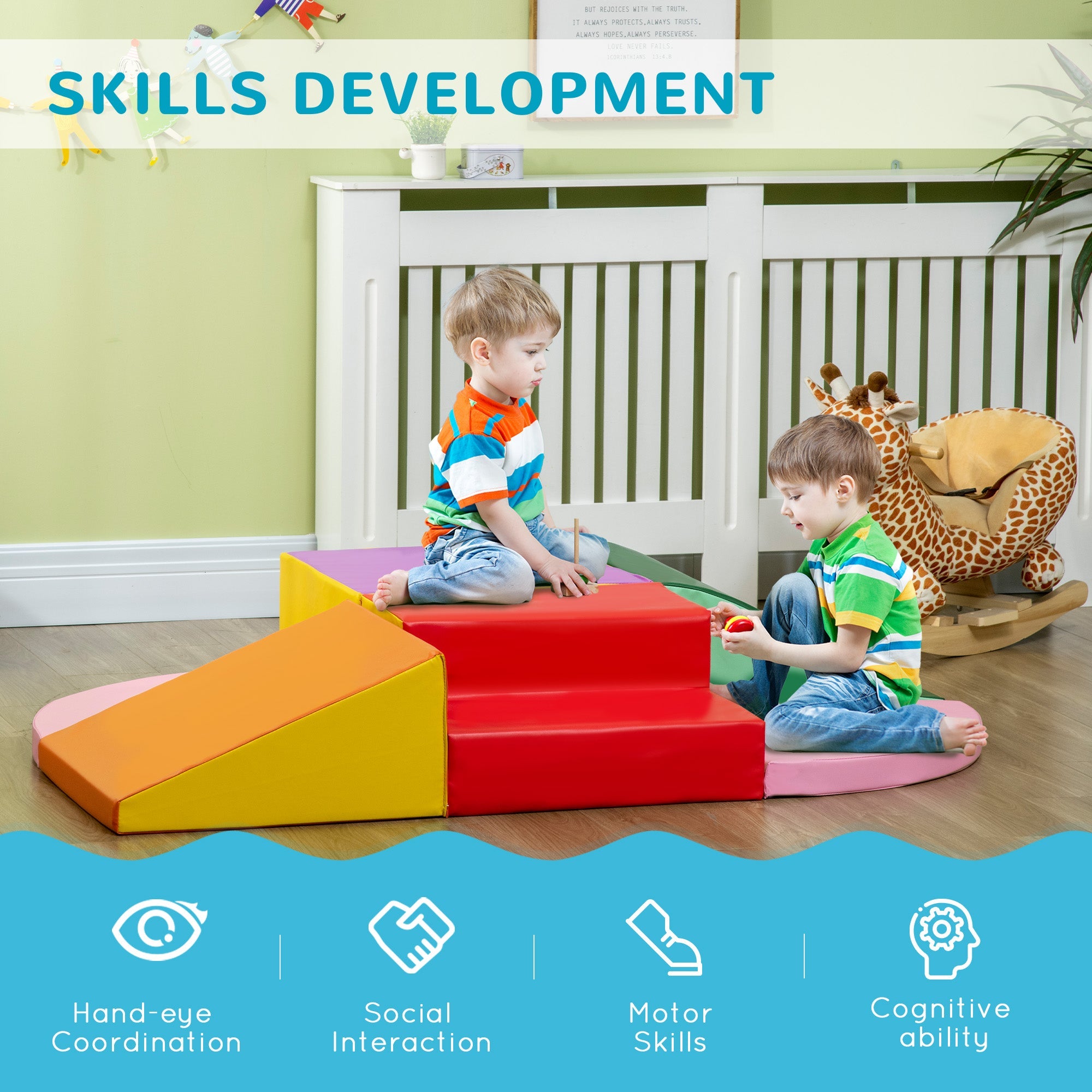 Qaba 6-Piece Soft Play Set for Toddlers 12-36 Months Climb Crawl Slide Multicoloured Activity Toys 